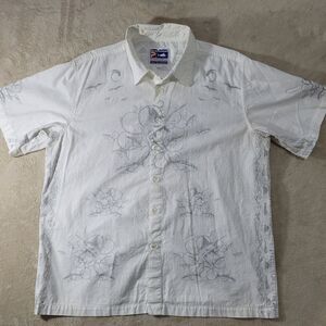 Pelagic High PerformanceFish‎ Print Hawaiian Fishing & Golf Shirt Sz Large FLAWS
